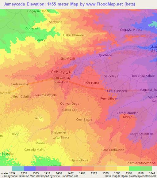 Jameycada,Somalia Elevation Map