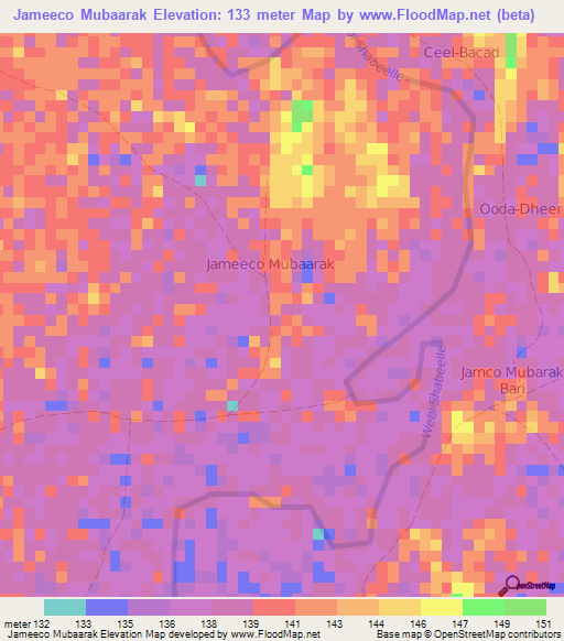 Jameeco Mubaarak,Somalia Elevation Map