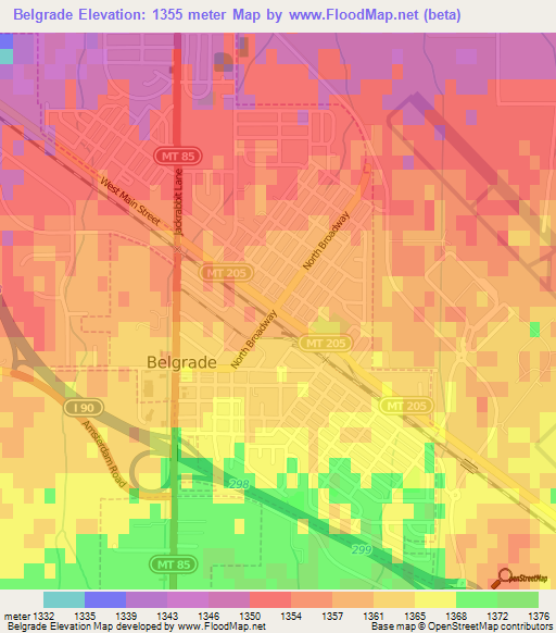 Belgrade,US Elevation Map