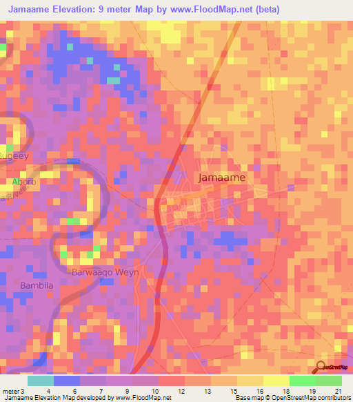 Jamaame,Somalia Elevation Map
