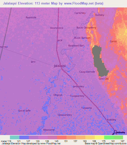 Jalalaqsi,Somalia Elevation Map