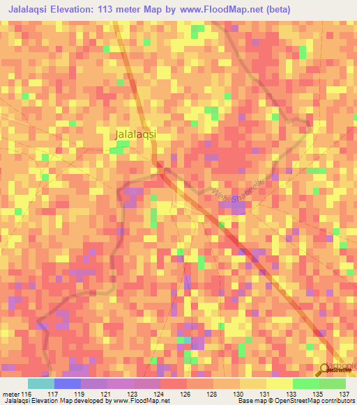 Jalalaqsi,Somalia Elevation Map