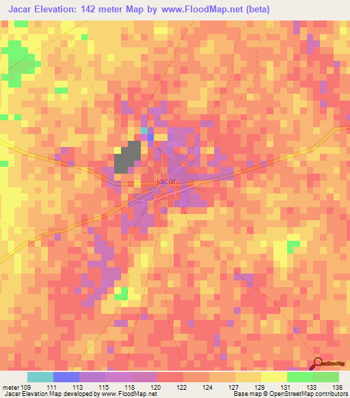Jacar,Somalia Elevation Map