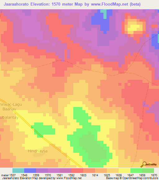 Jaaraahorato,Somalia Elevation Map