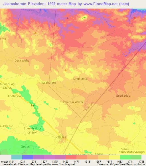 Jaaraahorato,Somalia Elevation Map