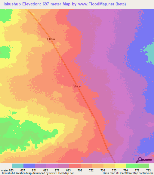 Iskushub,Somalia Elevation Map