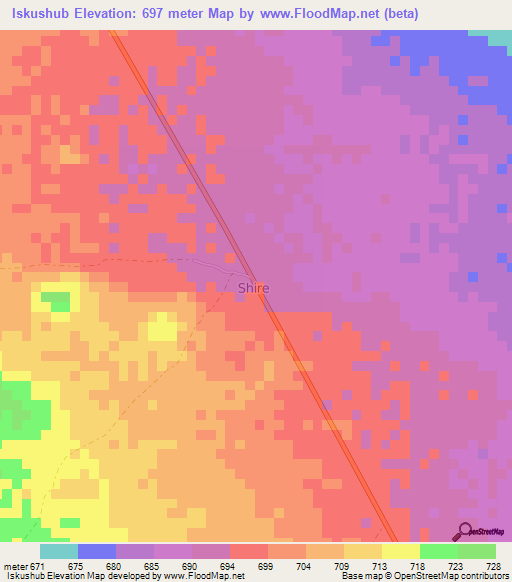 Iskushub,Somalia Elevation Map