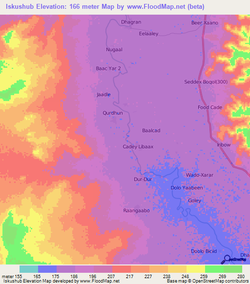 Iskushub,Somalia Elevation Map