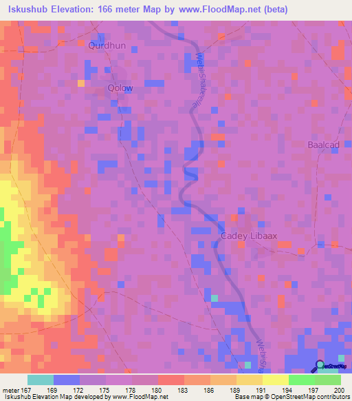 Iskushub,Somalia Elevation Map