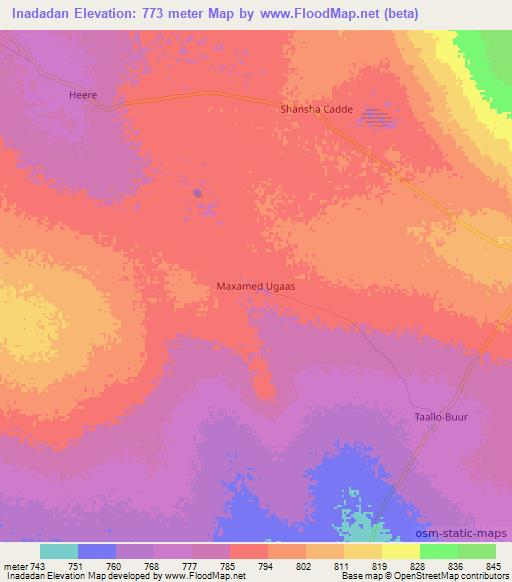 Inadadan,Somalia Elevation Map