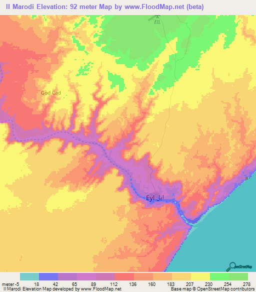 Il Marodi,Somalia Elevation Map