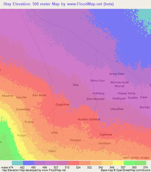 Illay,Somalia Elevation Map