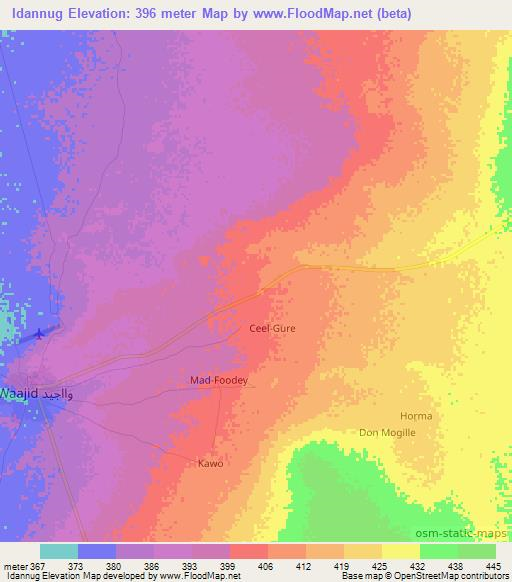Idannug,Somalia Elevation Map