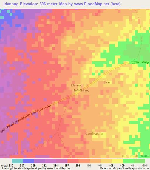 Idannug,Somalia Elevation Map