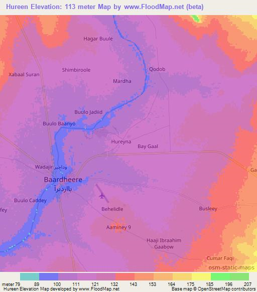 Hureen,Somalia Elevation Map