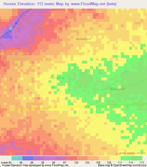 Hureen,Somalia Elevation Map