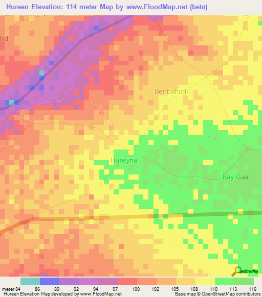 Hureen,Somalia Elevation Map