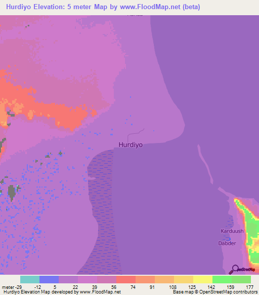 Hurdiyo,Somalia Elevation Map