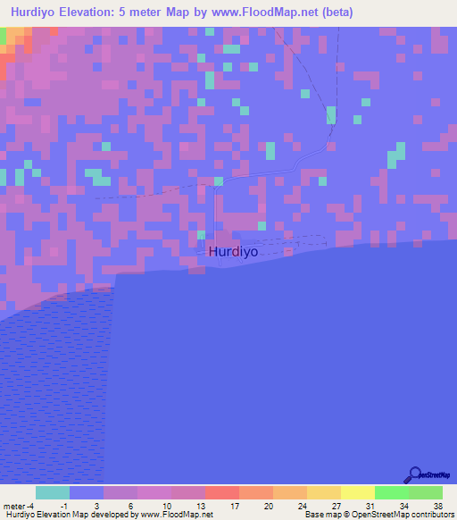 Hurdiyo,Somalia Elevation Map