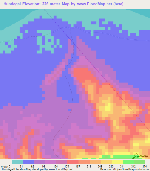 Hundegal,Somalia Elevation Map