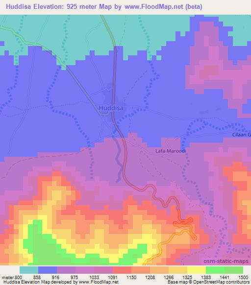 Huddisa,Somalia Elevation Map
