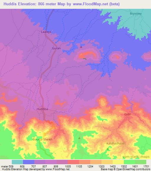 Huddis,Somalia Elevation Map