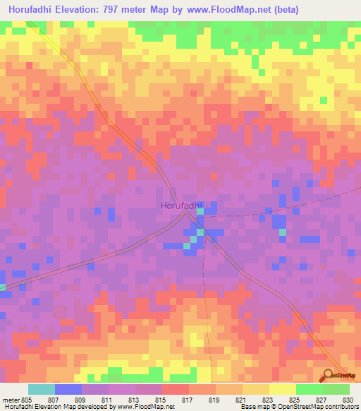 Horufadhi,Somalia Elevation Map