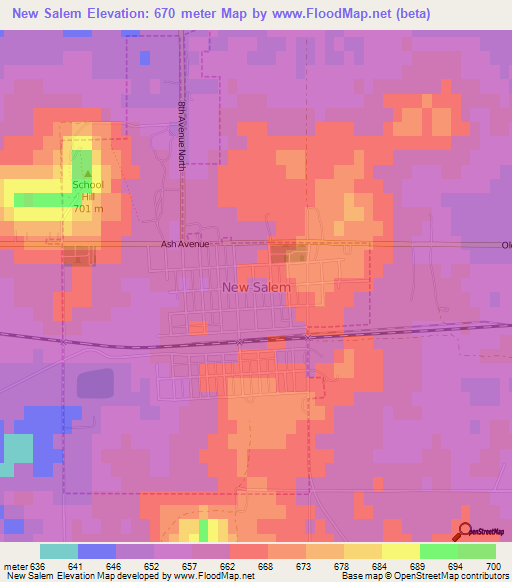 New Salem,US Elevation Map