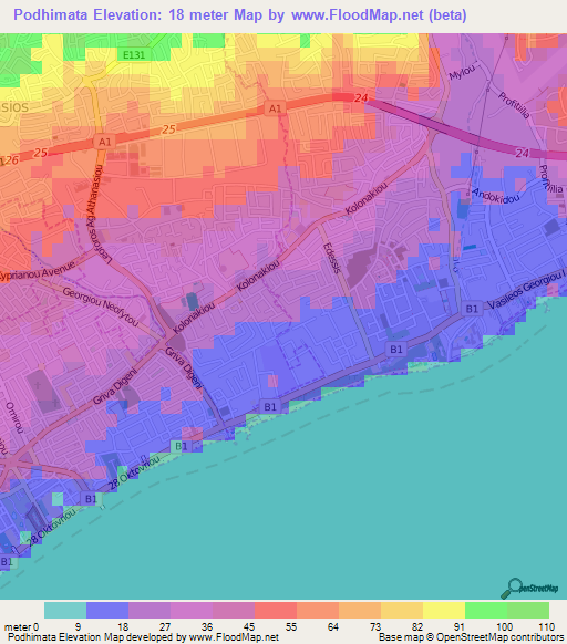 Podhimata,Cyprus Elevation Map