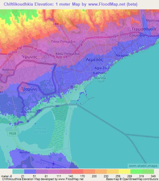 Chiftlikoudhkia,Cyprus Elevation Map