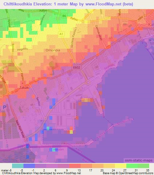 Chiftlikoudhkia,Cyprus Elevation Map