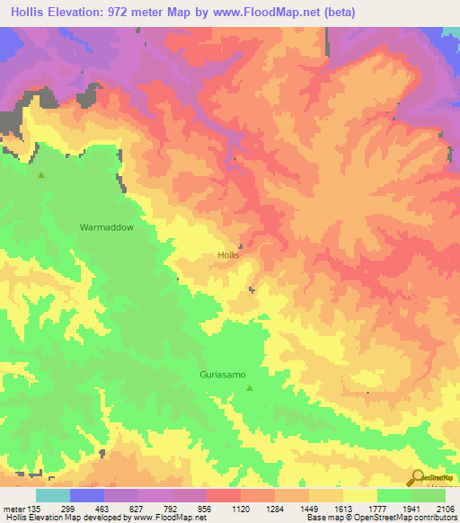 Hollis,Somalia Elevation Map