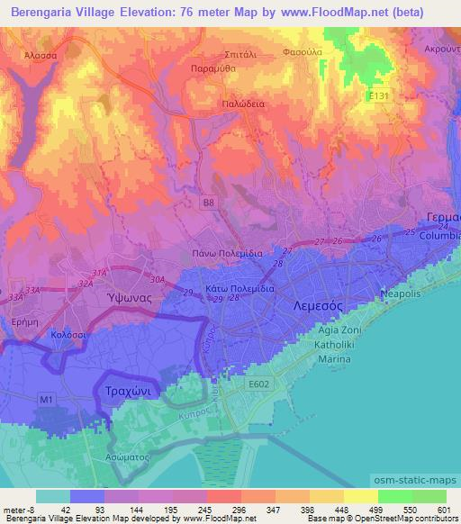 Berengaria Village,Cyprus Elevation Map