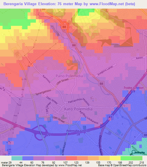 Berengaria Village,Cyprus Elevation Map