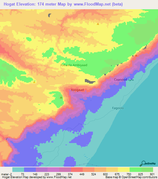 Hogat,Somalia Elevation Map