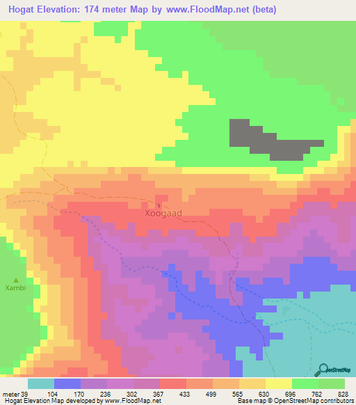 Hogat,Somalia Elevation Map