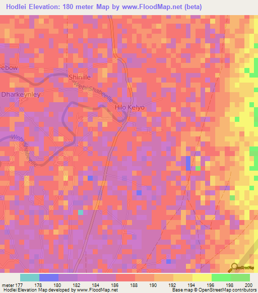 Hodlei,Somalia Elevation Map