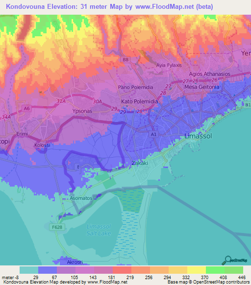 Kondovouna,Cyprus Elevation Map