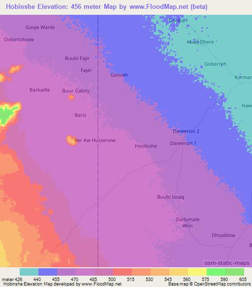Hobinshe,Somalia Elevation Map