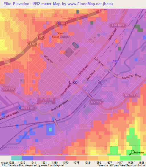 Elko,US Elevation Map