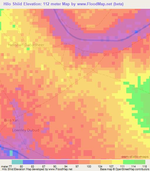 Hilo Shiid,Somalia Elevation Map