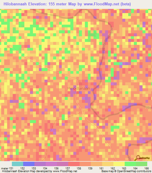 Hilobannaah,Somalia Elevation Map