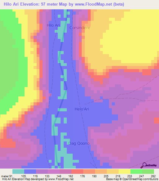 Hilo Ari,Somalia Elevation Map