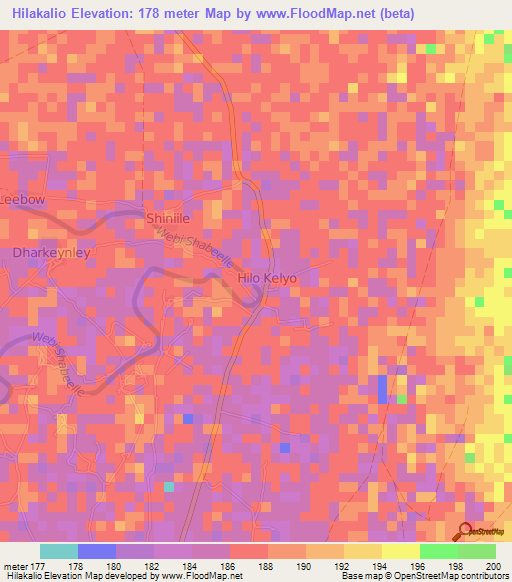 Hilakalio,Somalia Elevation Map