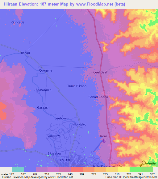 Hiiraan,Somalia Elevation Map