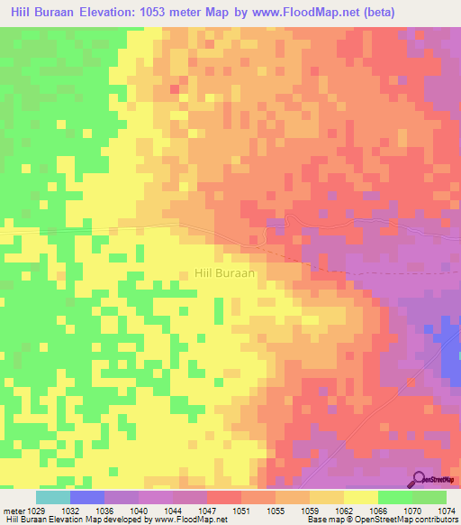 Hiil Buraan,Somalia Elevation Map