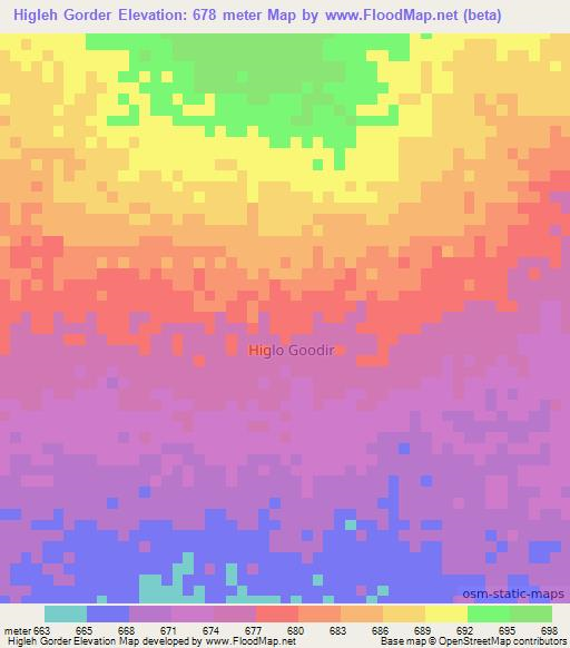 Higleh Gorder,Somalia Elevation Map