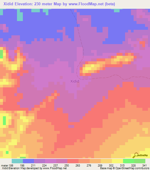 Xidid,Somalia Elevation Map
