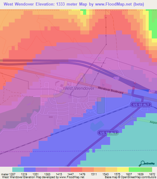 Elevation of West Wendover,US Elevation Map, Topography, Contour