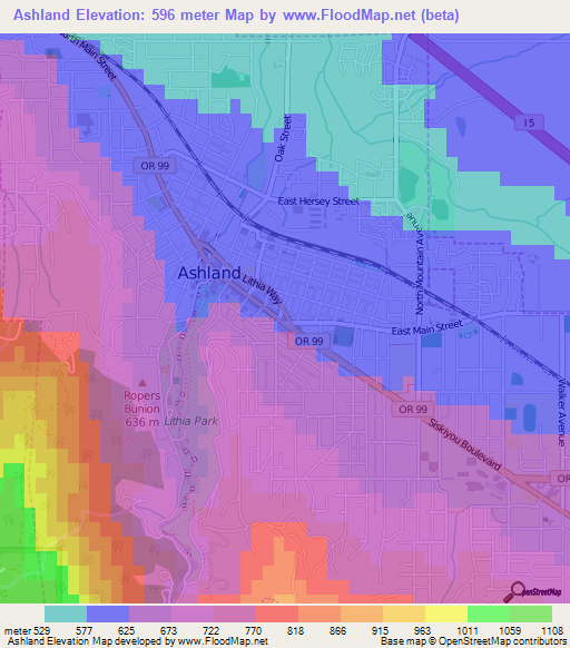 Ashland,US Elevation Map